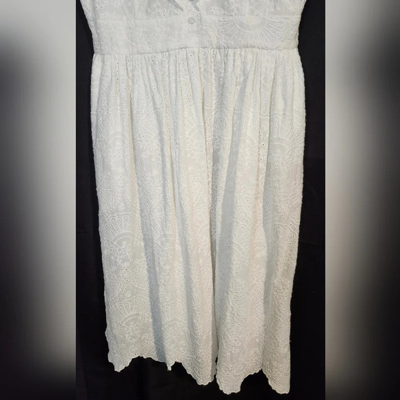 Cremieux Dress Women's Size 8 White Eyelet Ruffle Summer Preppy Midi Scallop Hem - Picture 5 of 9